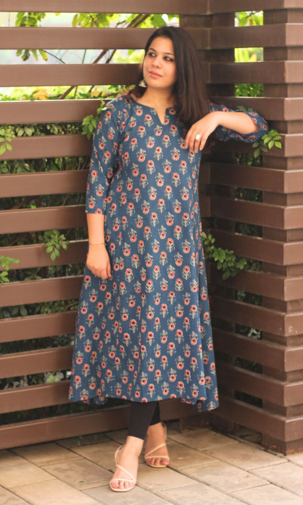 Cotton Block Print Blue Kali Kurta