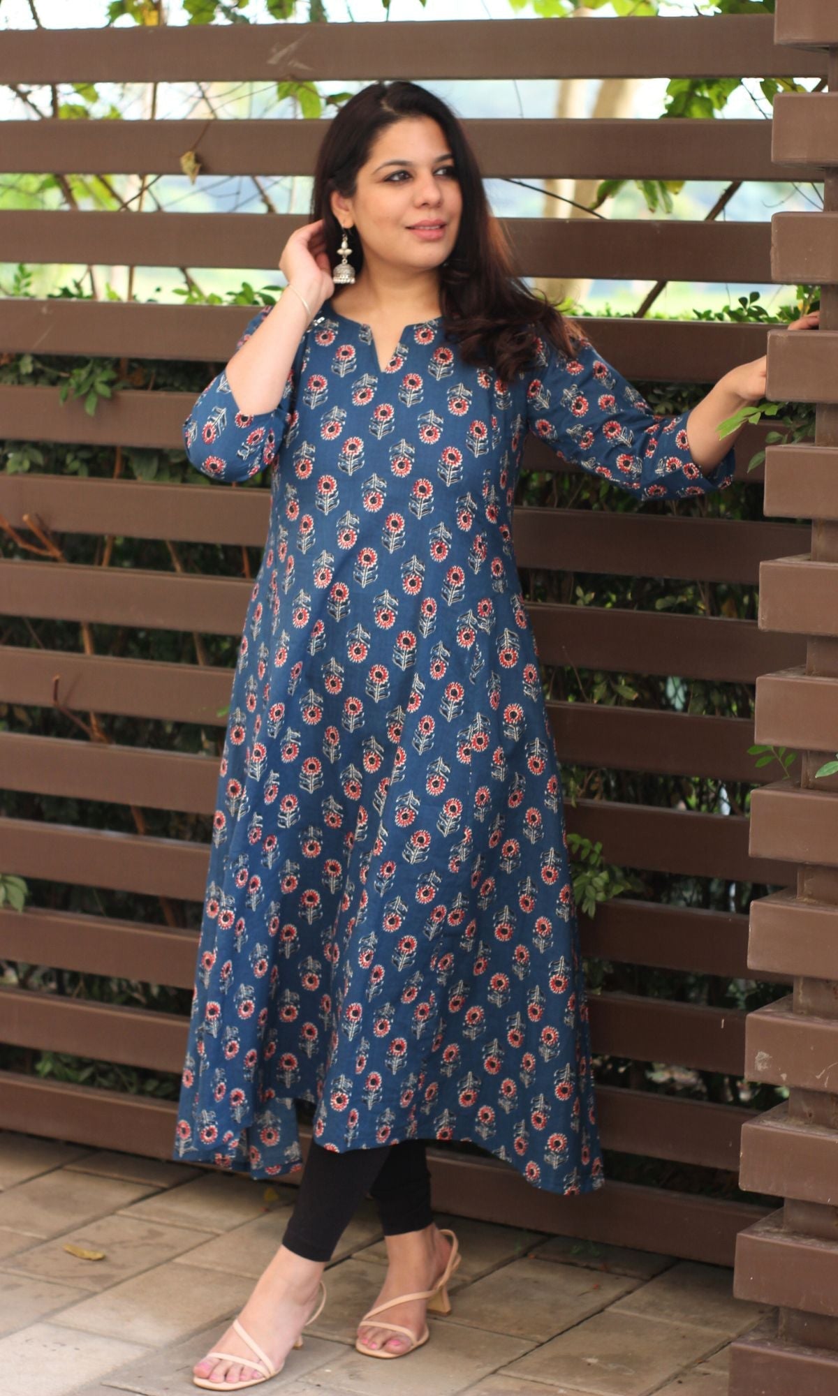Cotton Block Print Blue Kali Kurta