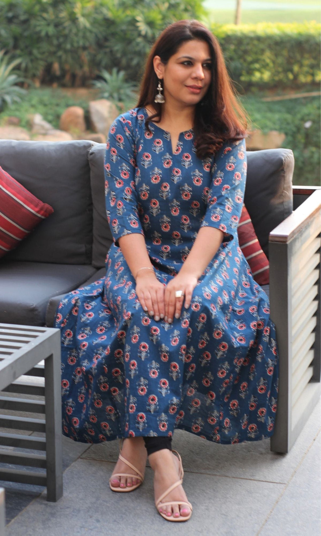 Cotton Block Print Blue Kali Kurta