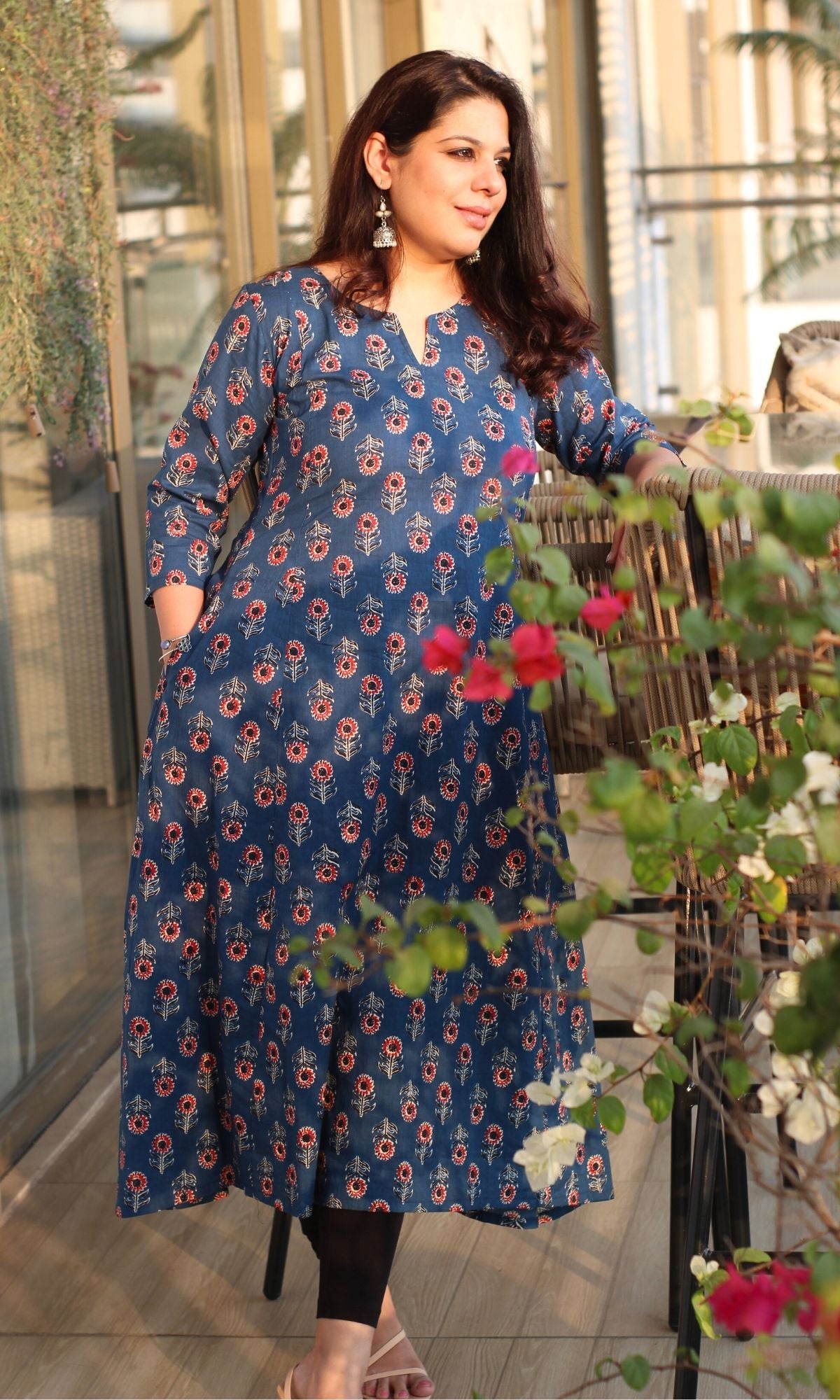 Cotton Block Print Blue Kali Kurta