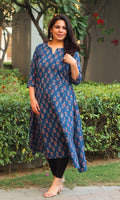 Cotton Block Print Blue Kali Kurta