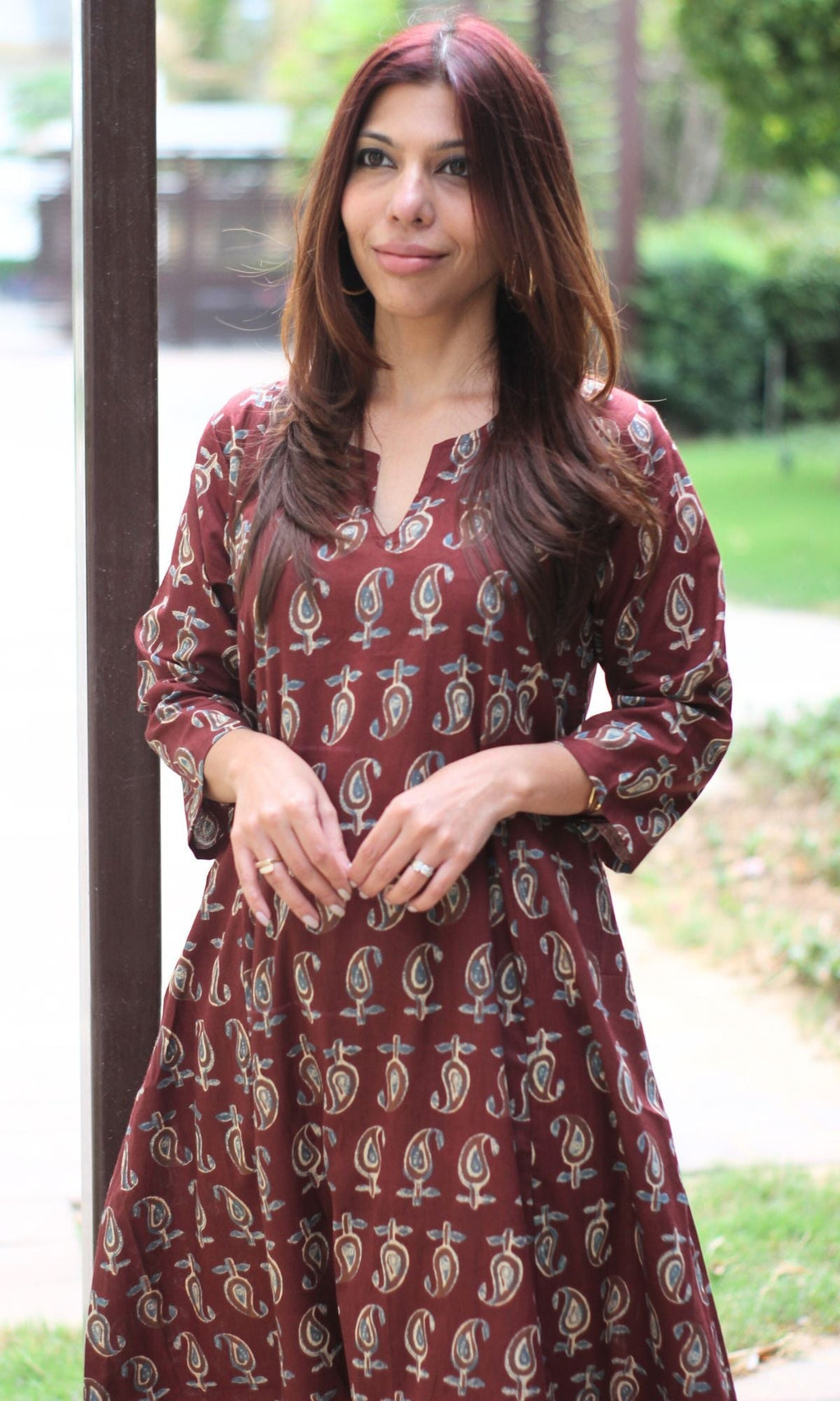 Cotton Block Print Maroon Kali Kurta