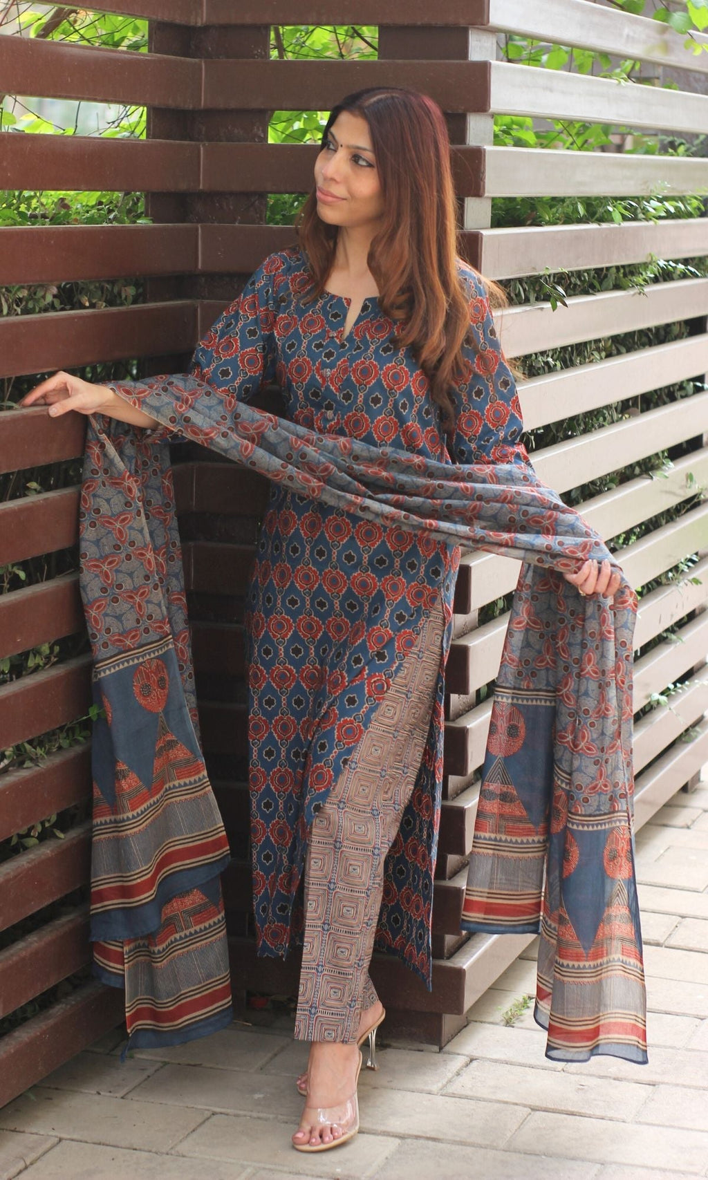 Cotton Block Print Royal Blue Suit Set with Cotton Printed Dupatta