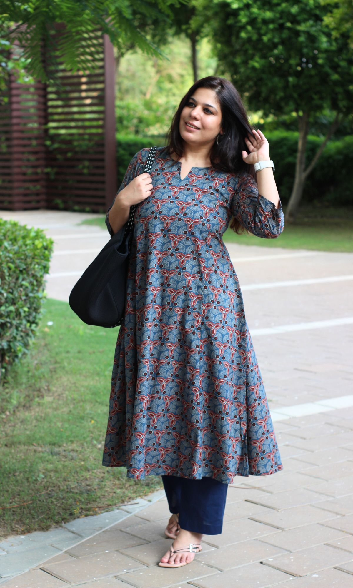 Cotton Blue Ajrakh Print Kali Kurta