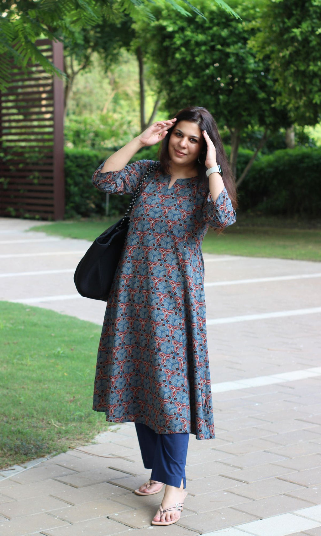 Cotton Blue Ajrakh Print Kali Kurta