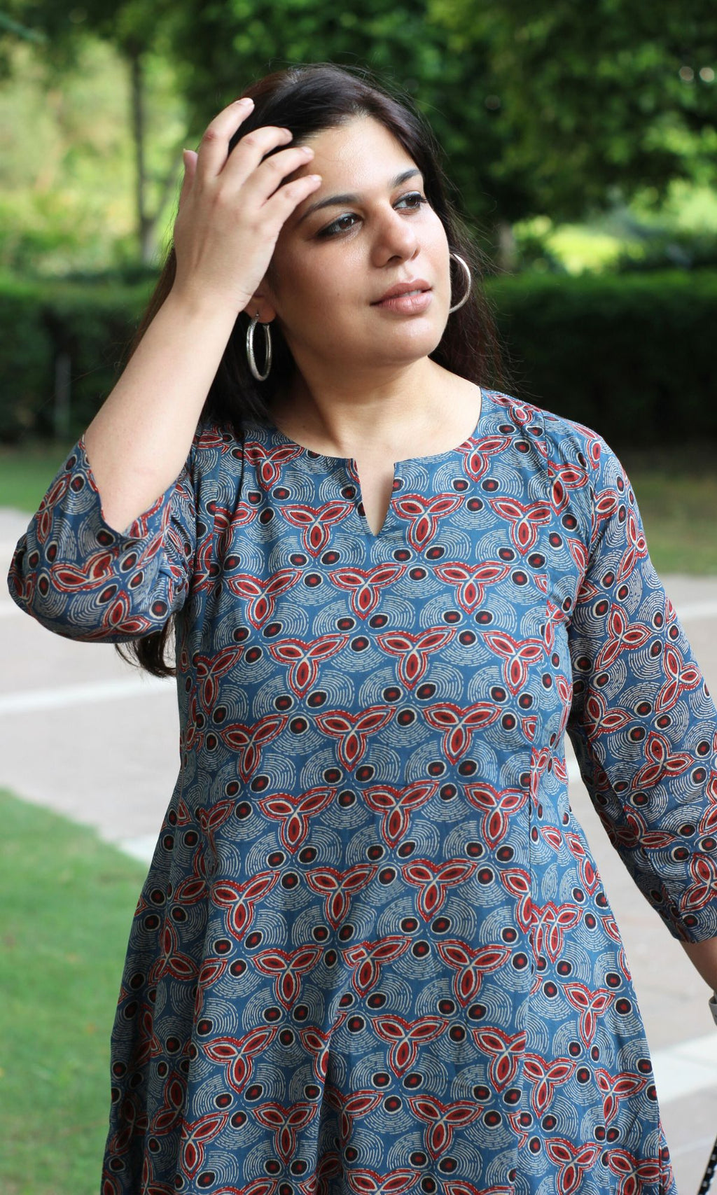 Cotton Blue Ajrakh Print Kali Kurta