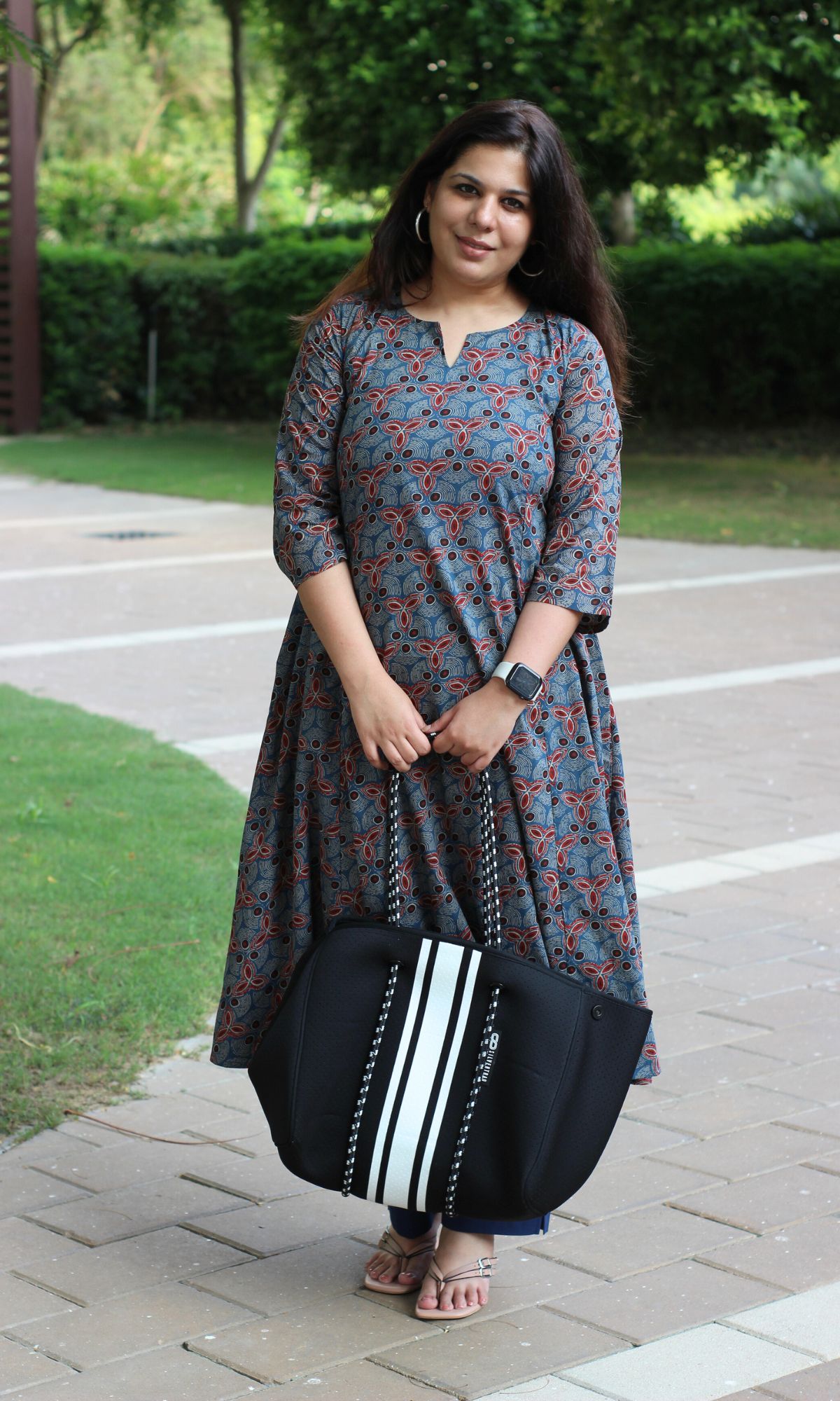 Cotton Blue Ajrakh Print Kali Kurta