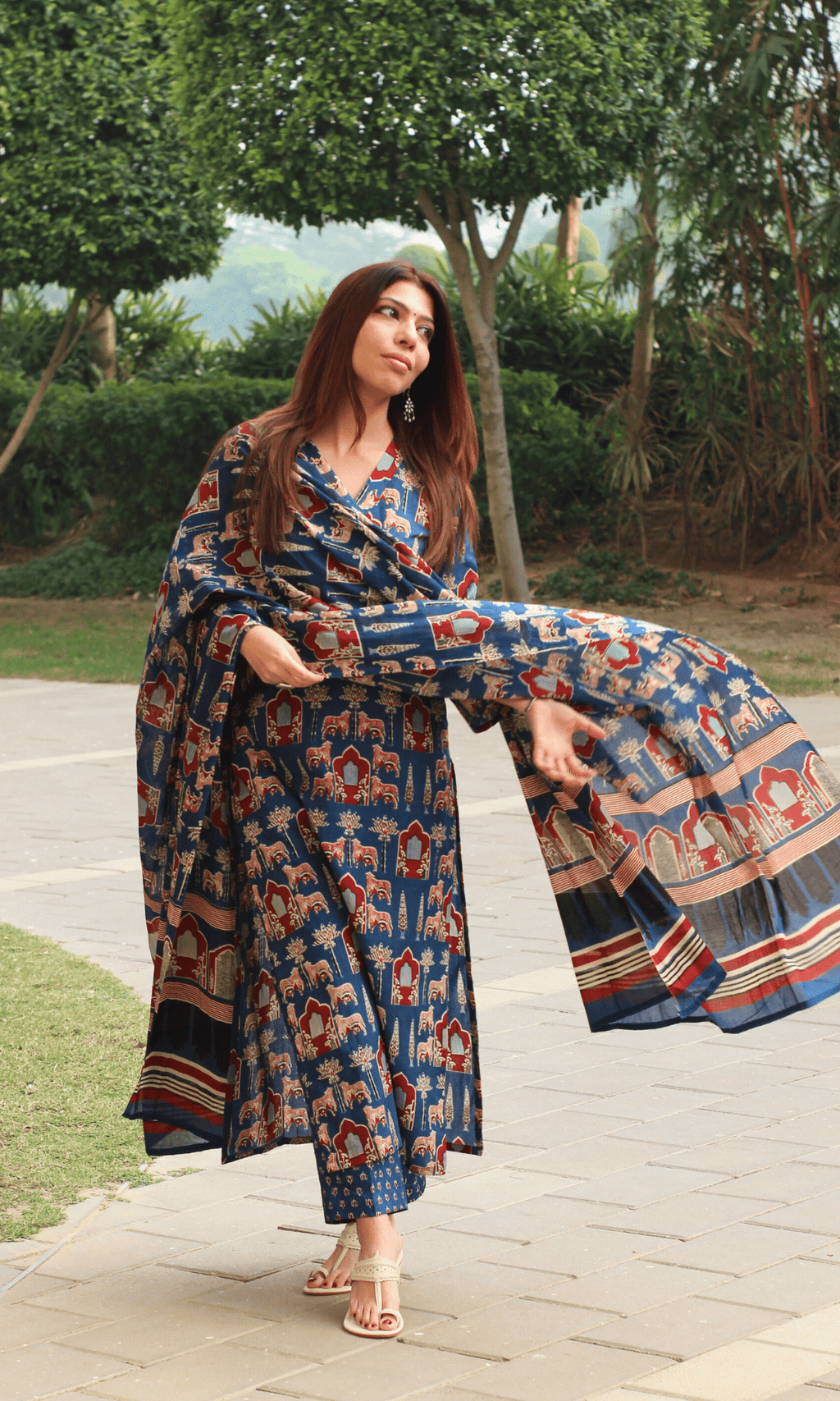 Cotton Blue Fort Print Suit with Cotton Dupatta