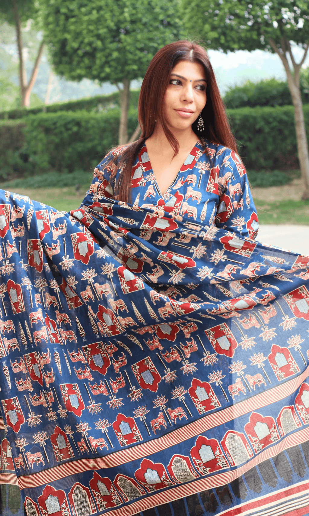 Cotton Blue Fort Print Suit with Cotton Dupatta