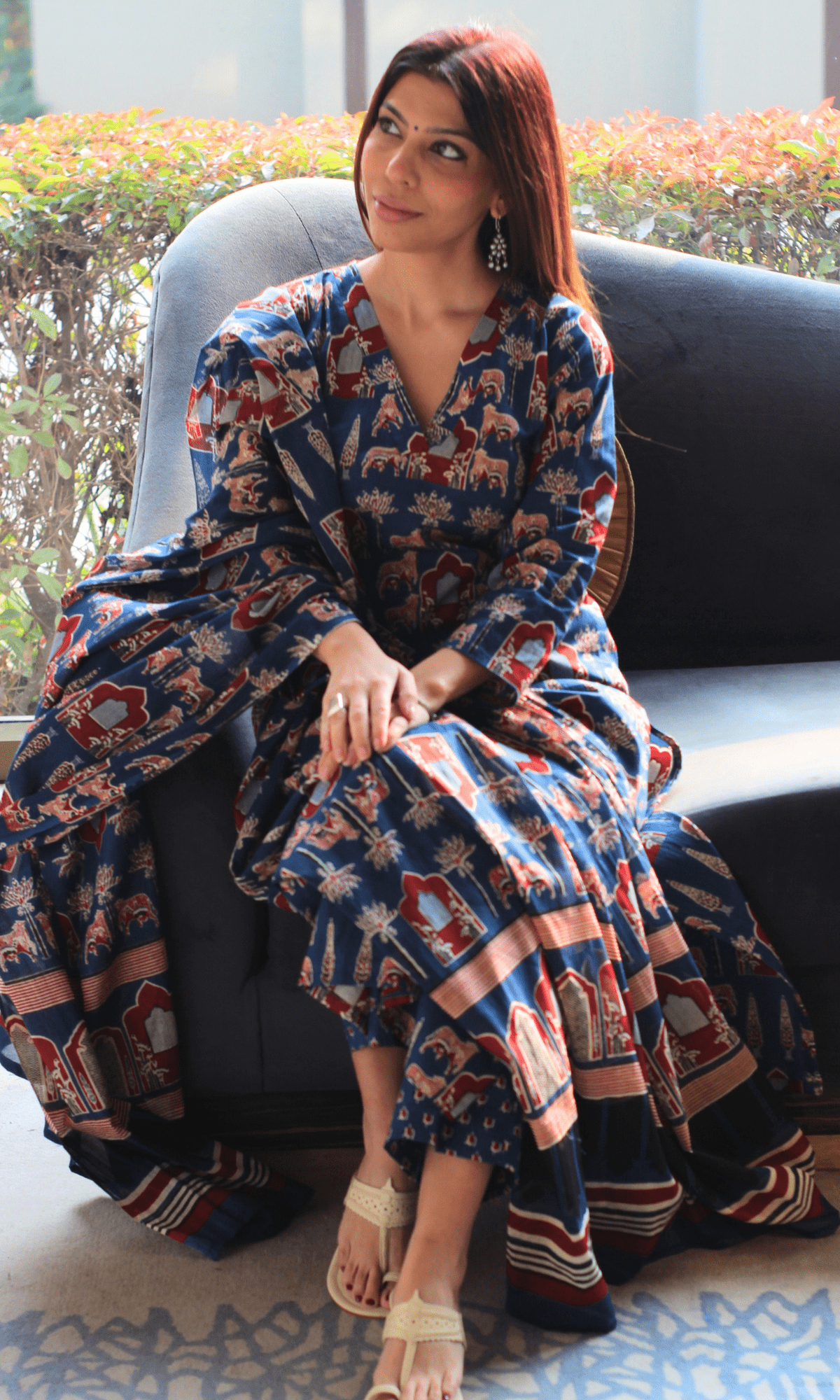 Cotton Blue Fort Print Suit with Cotton Dupatta