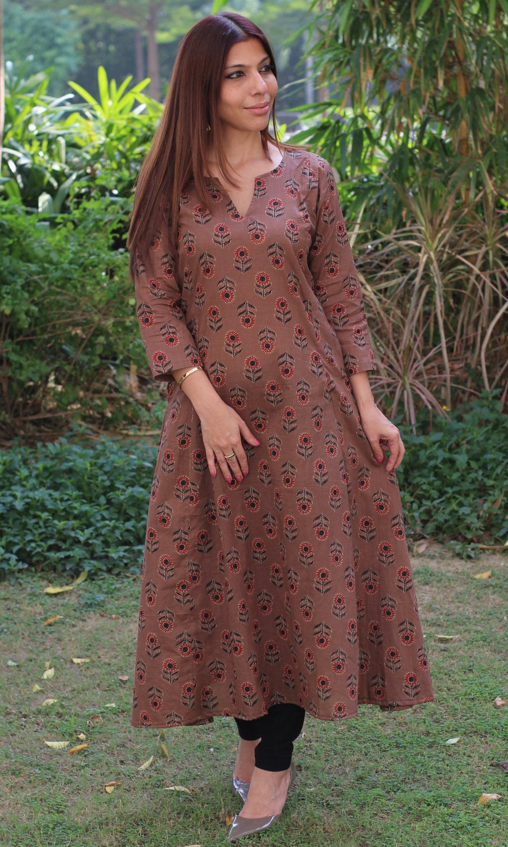 Cotton Brown Kali Kurta