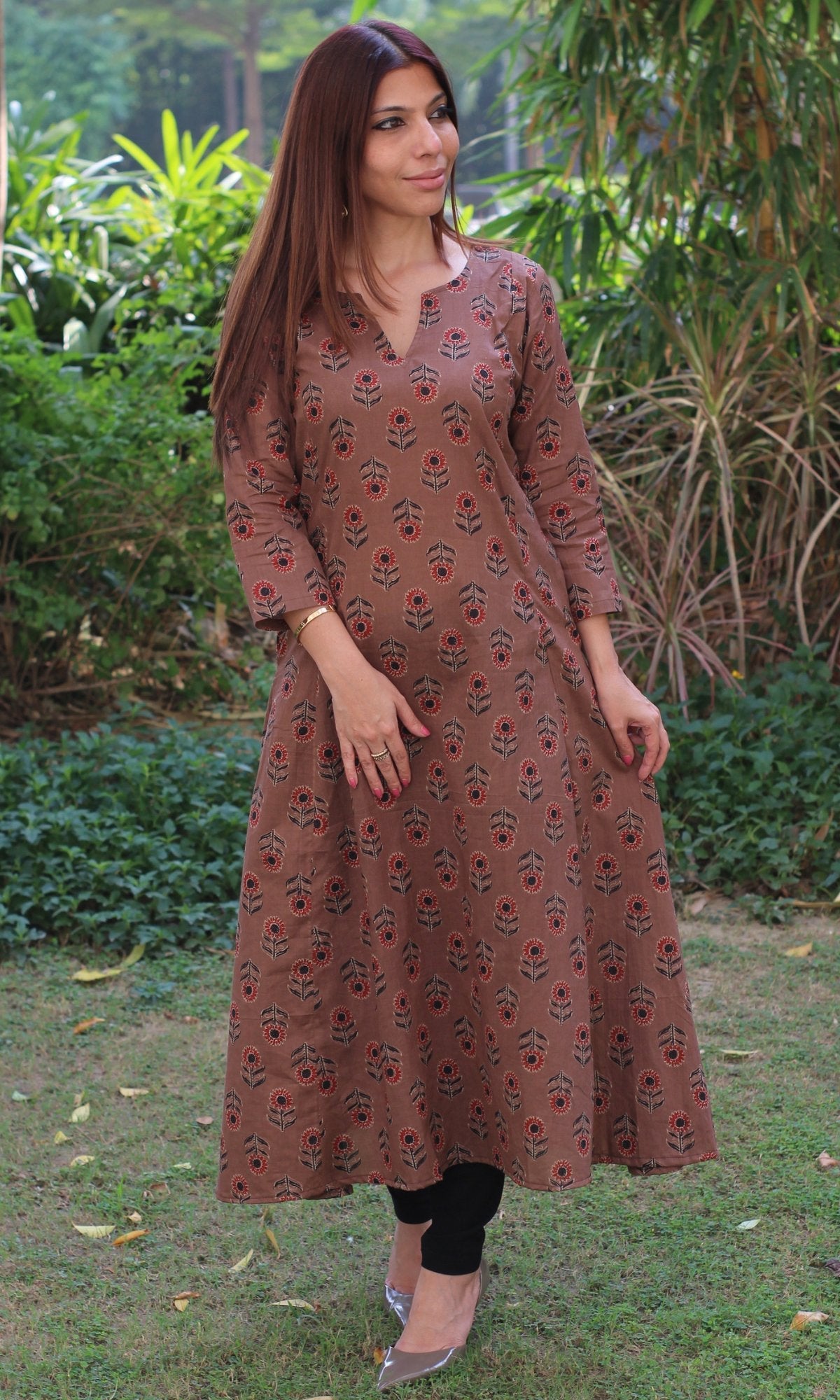 Cotton Brown Kali Kurta
