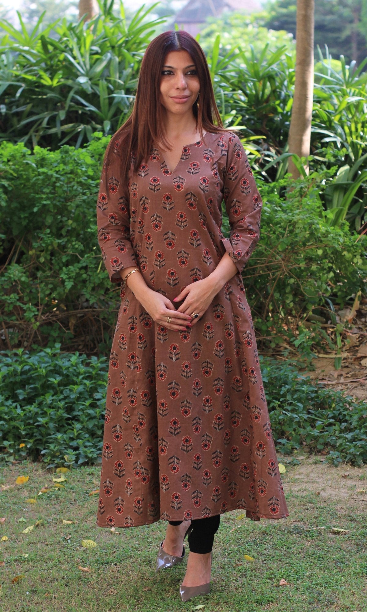 Cotton Brown Kali Kurta