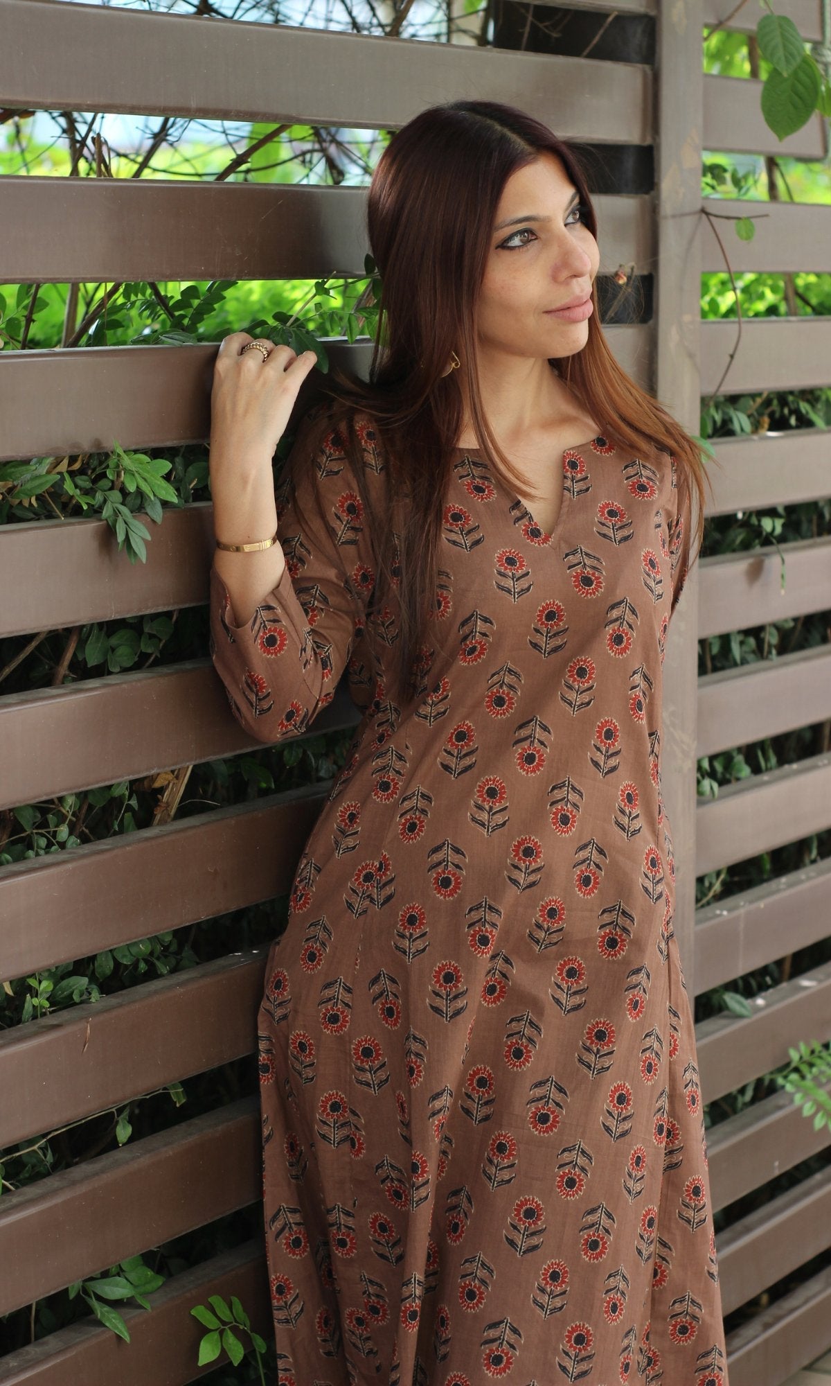 Cotton Brown Kali Kurta
