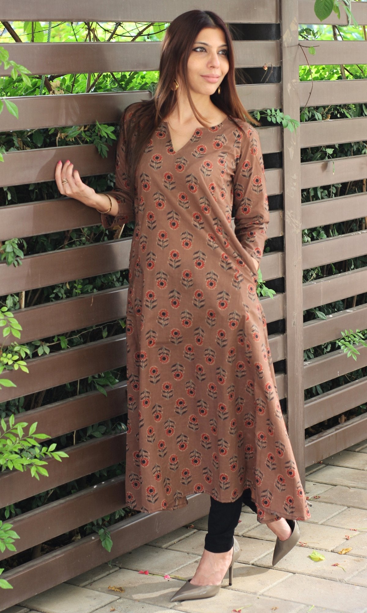 Cotton Brown Kali Kurta