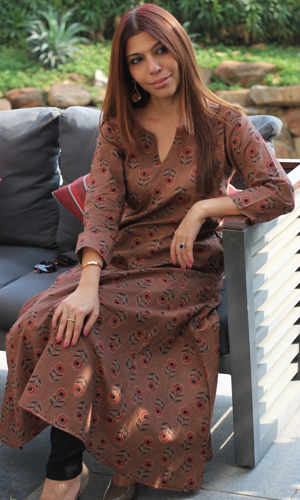 Cotton Brown Kali Kurta