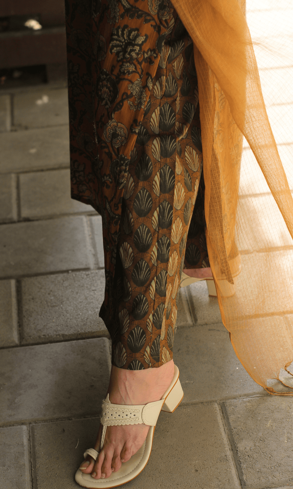 Cotton Copper Ajrakh Print Suit with Kota Doria Dupatta