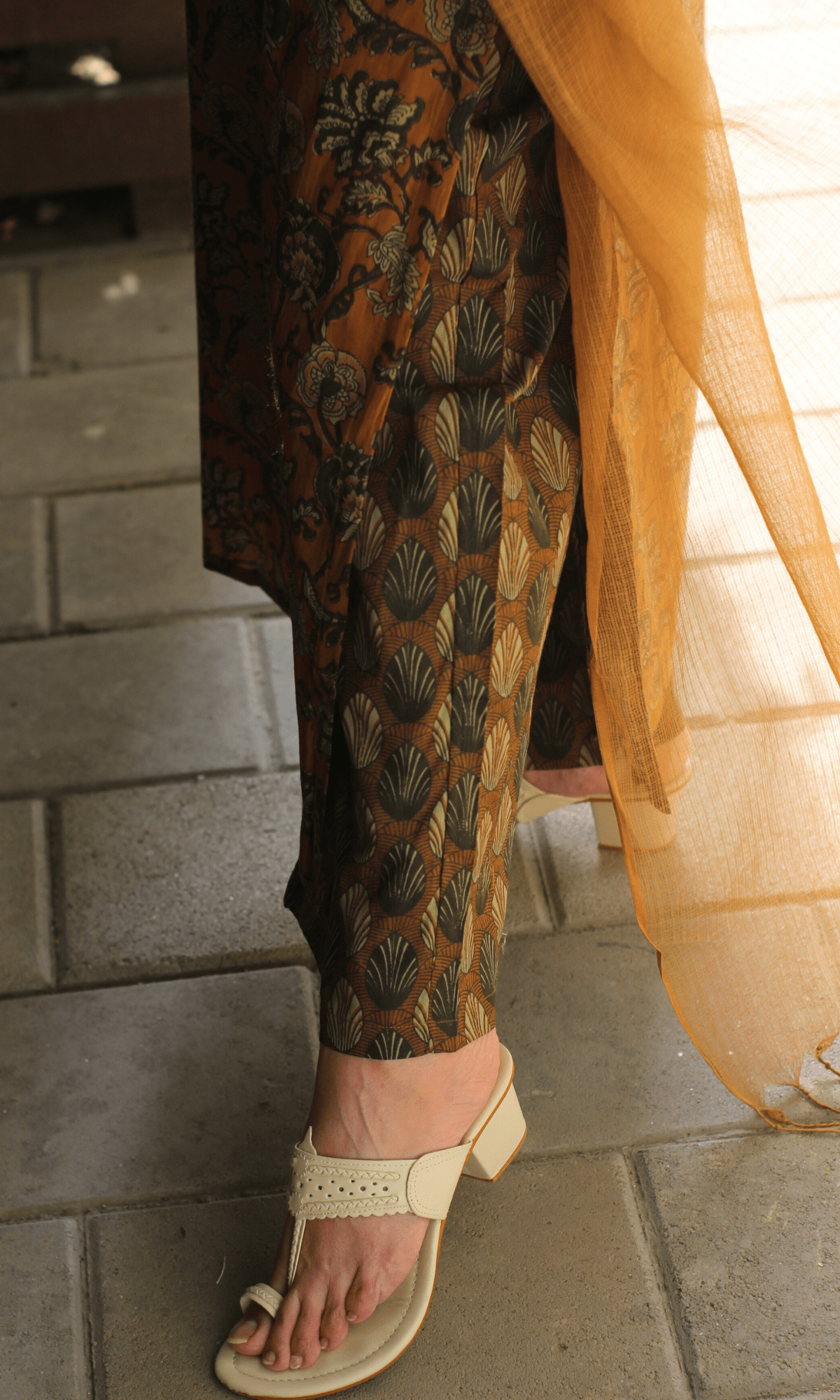 Cotton Copper Ajrakh Print Suit with Kota Doria Dupatta