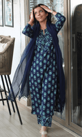 Cotton Deep Blue Sanganeri Print Suit with Kota Doria Dupatta