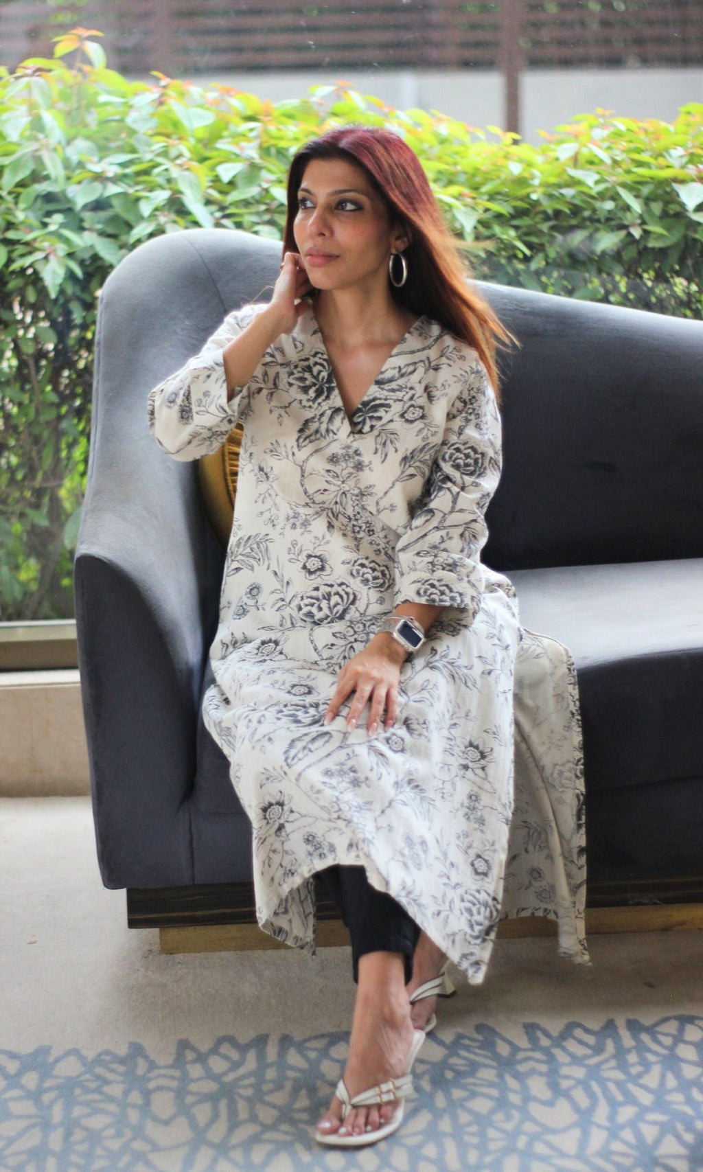 Cotton Flex White & Black Printed Kurta