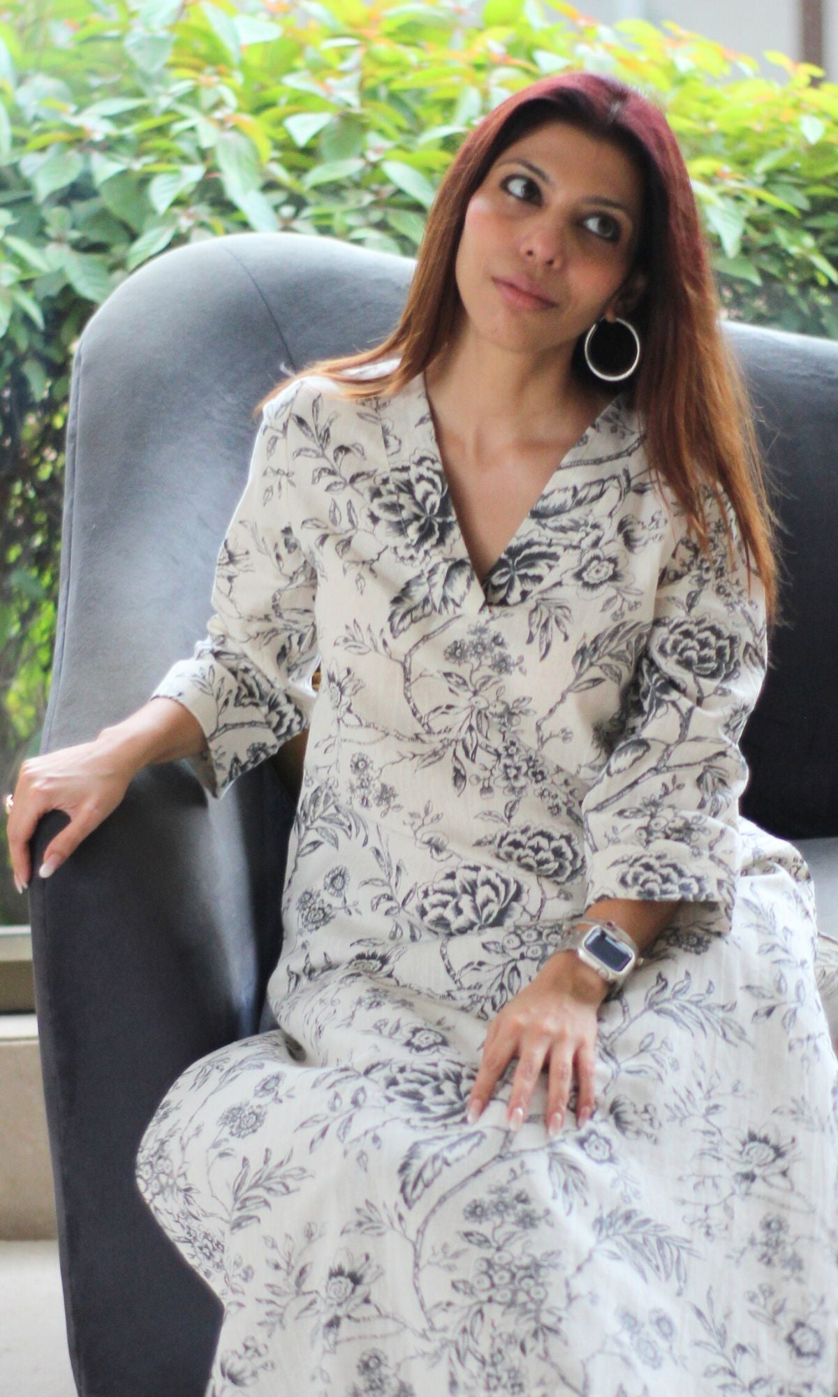 Cotton Flex White & Black Printed Kurta