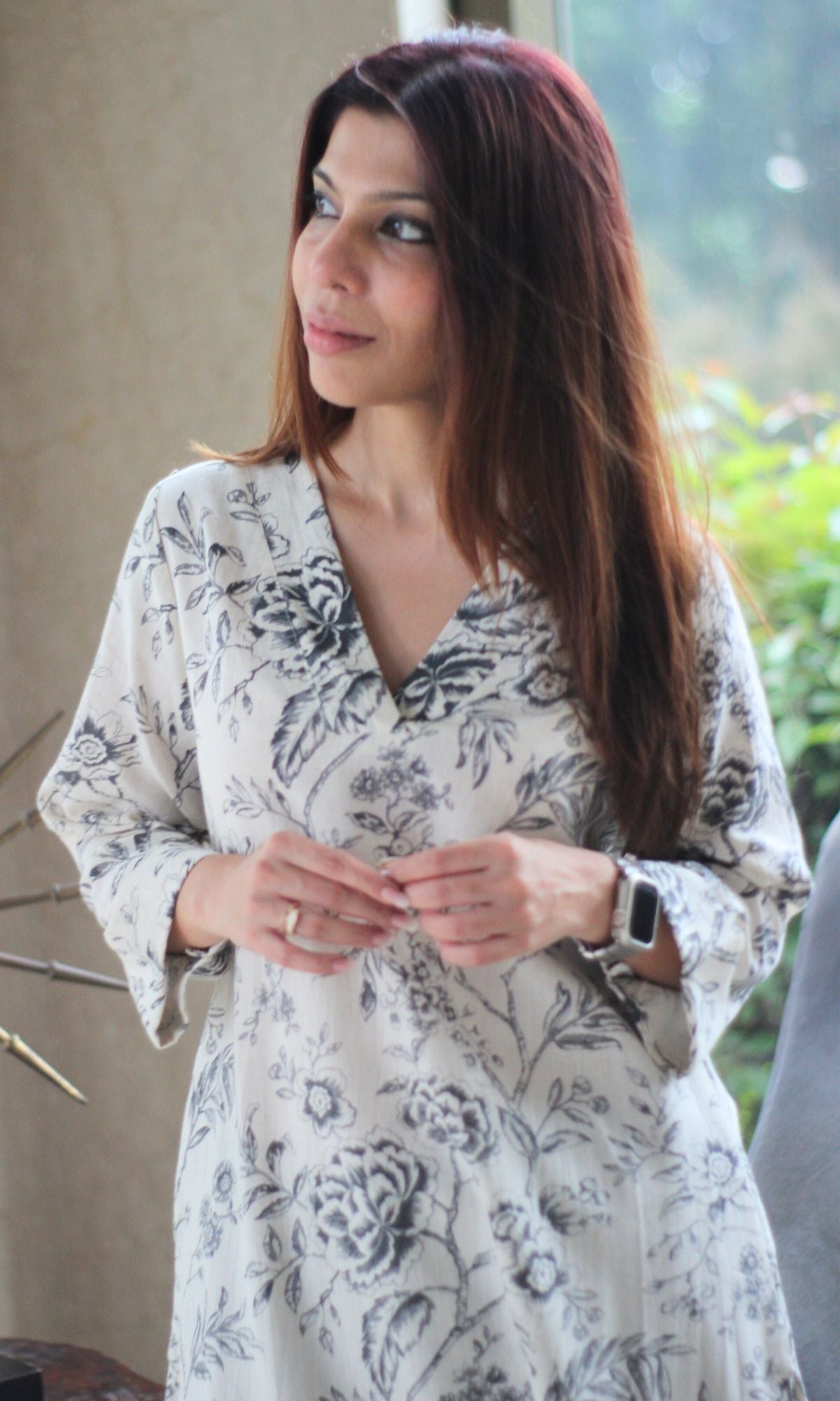 Cotton Flex White & Black Printed Kurta