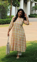 Cotton Gradient Yellow and Pink Printed Kali Kurta
