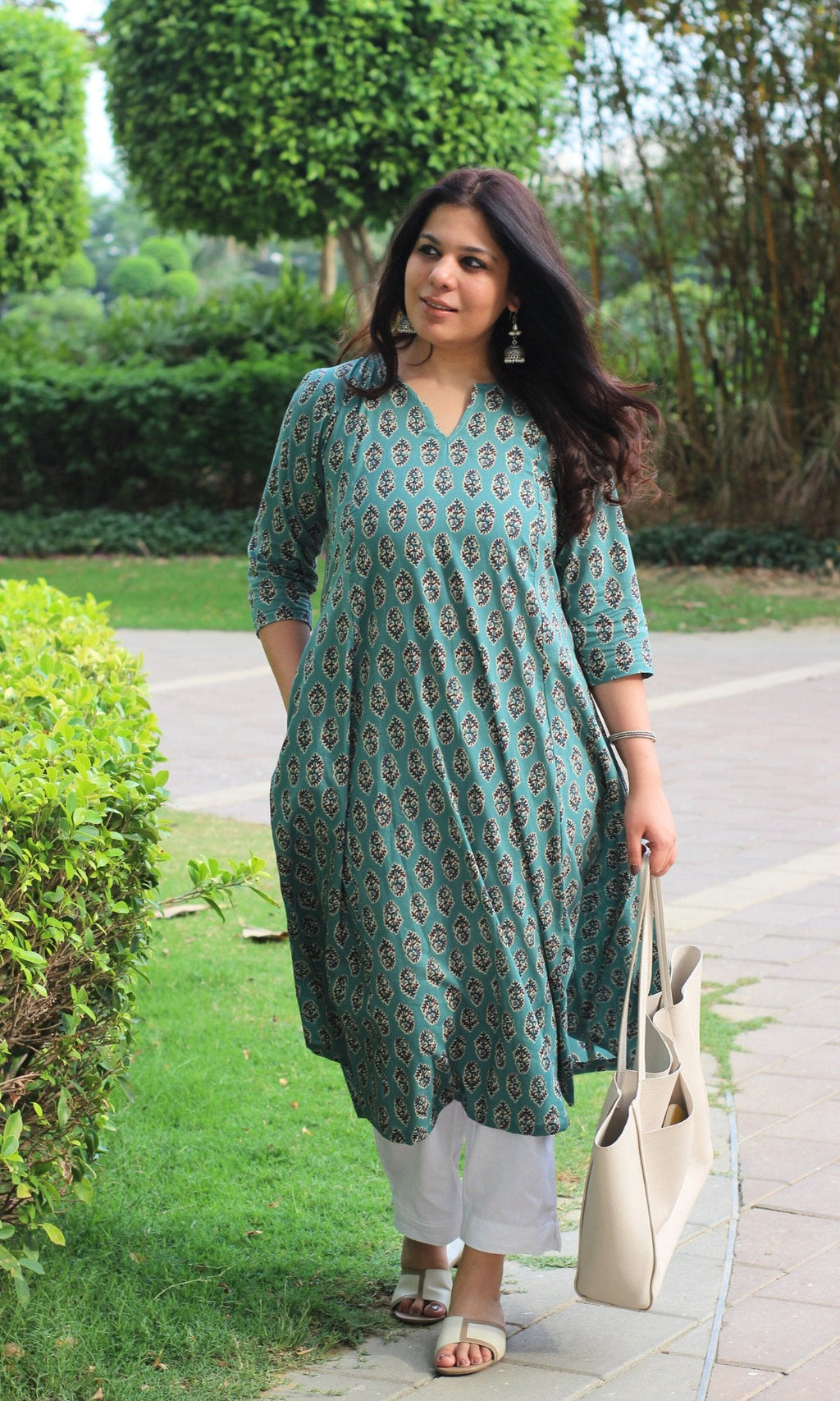 Cotton Handblock Blue Kali Kurta