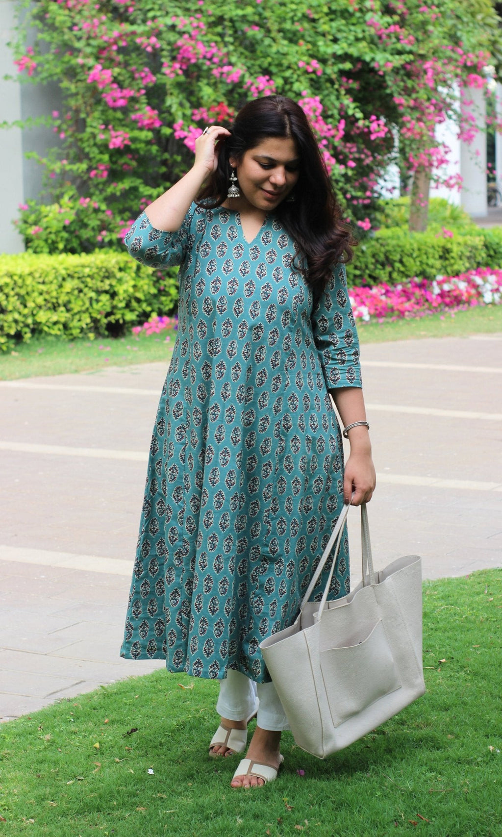 Cotton Handblock Blue Kali Kurta
