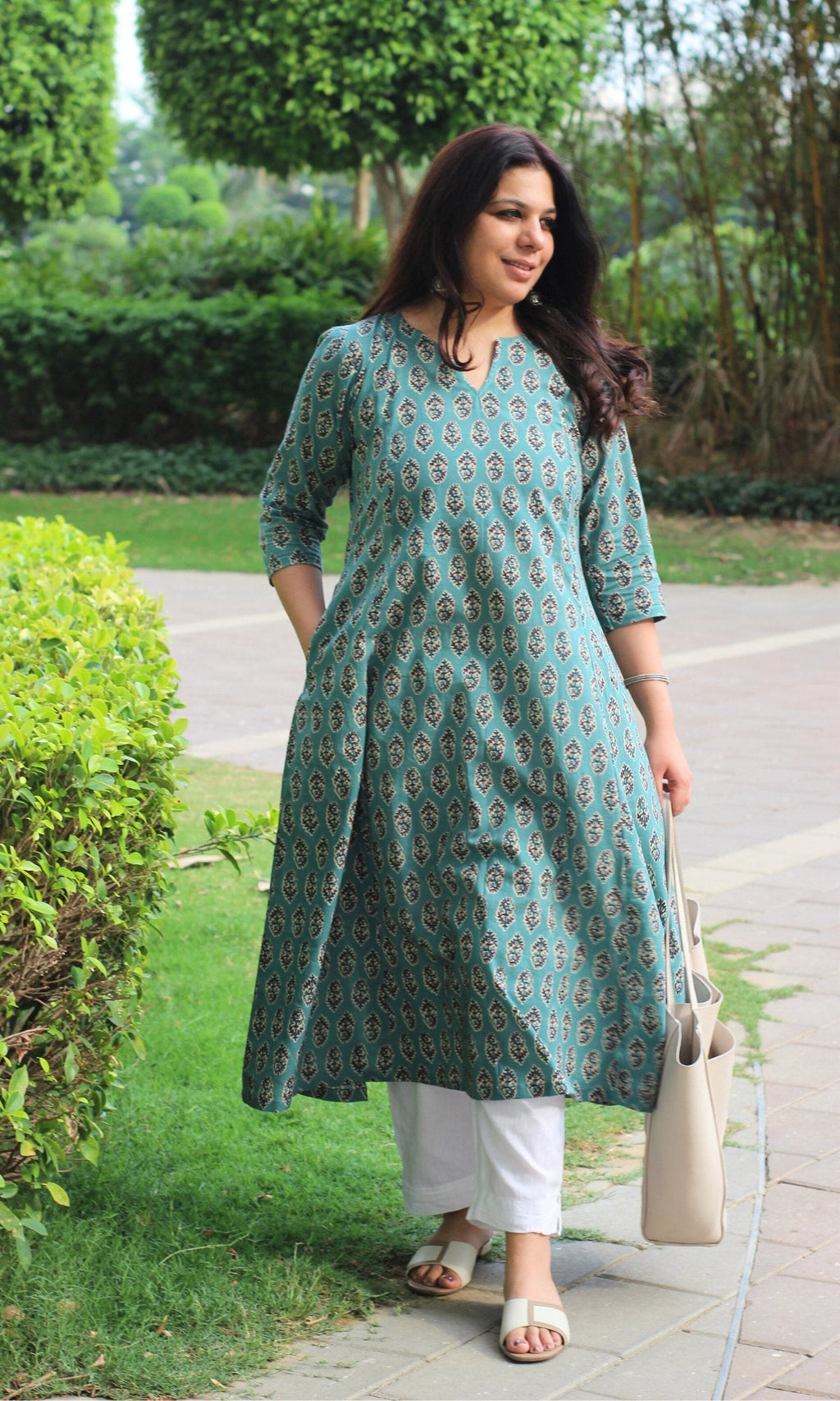 Cotton Handblock Blue Kali Kurta