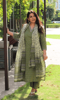 Cotton Handblock Earthy Sage Suit with Mul Printed Dupatta