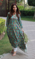 Cotton Handblock Green Kali Kurta