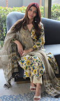 Cotton Handblock Kalamkari Beige Suit with Kota Doria Printed Dupatta