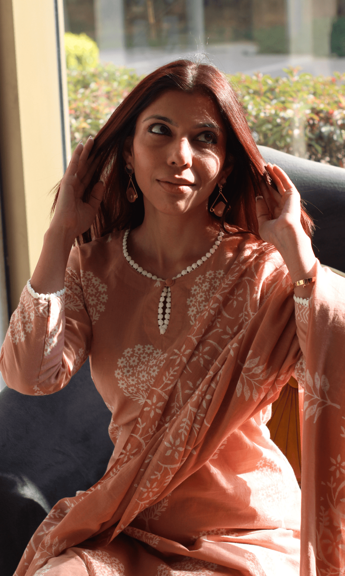 Cotton Handblock Salmon Mughal Print Suit with Cotton Handblock Printed Dupatta