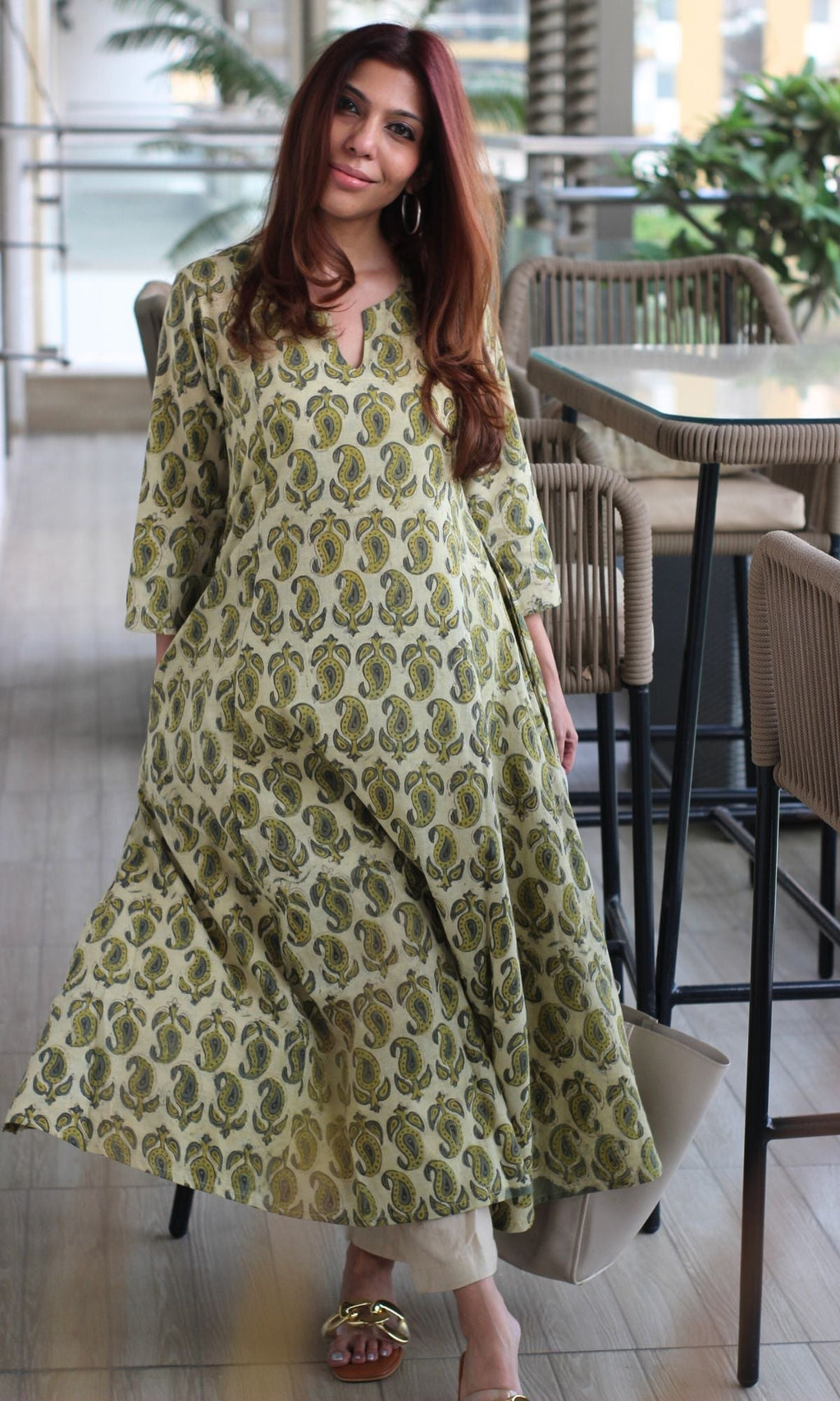 Cotton Handblock Vanaspati Print Earthy Kali Kurta