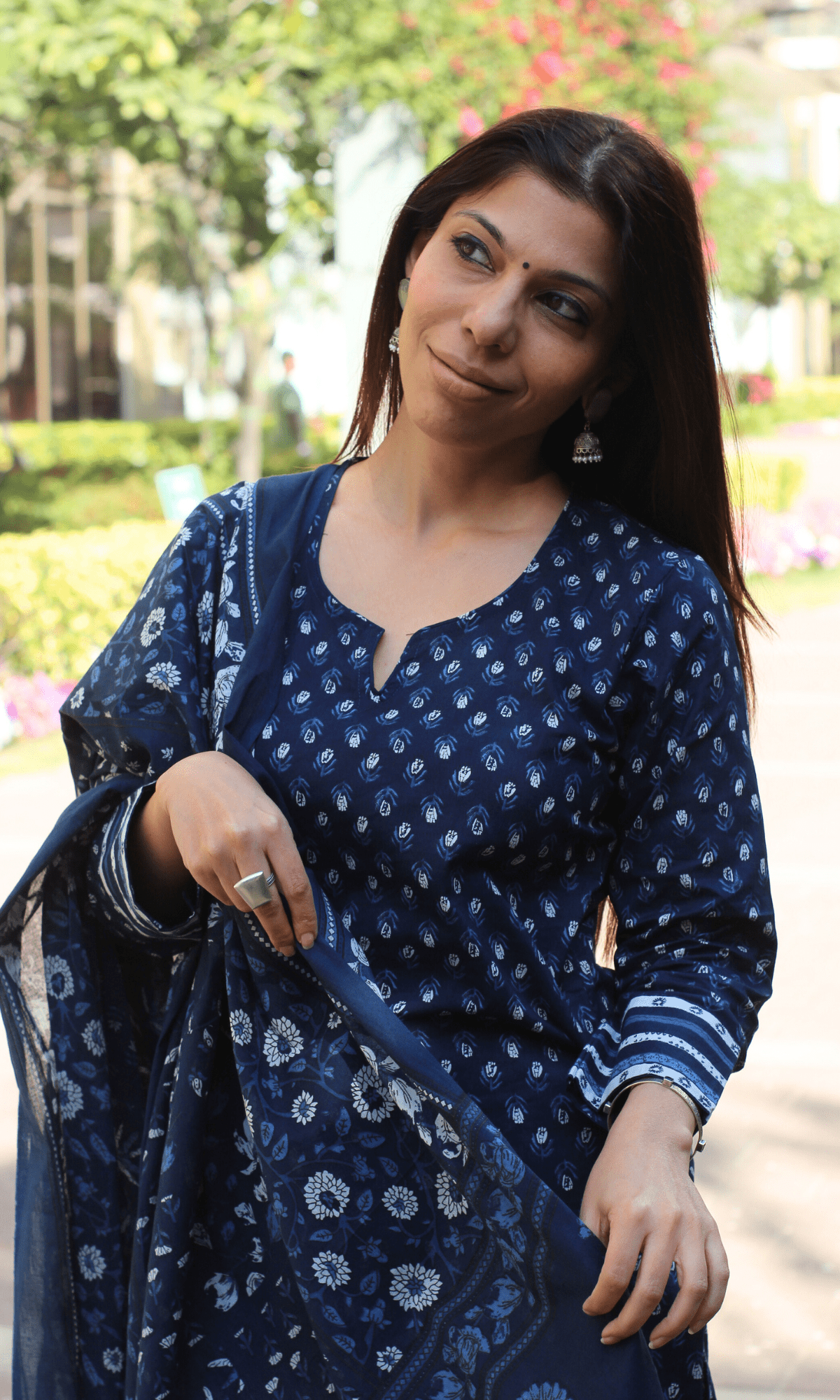 Cotton Indigo Small Print Suit with Cotton Printed Dupatta