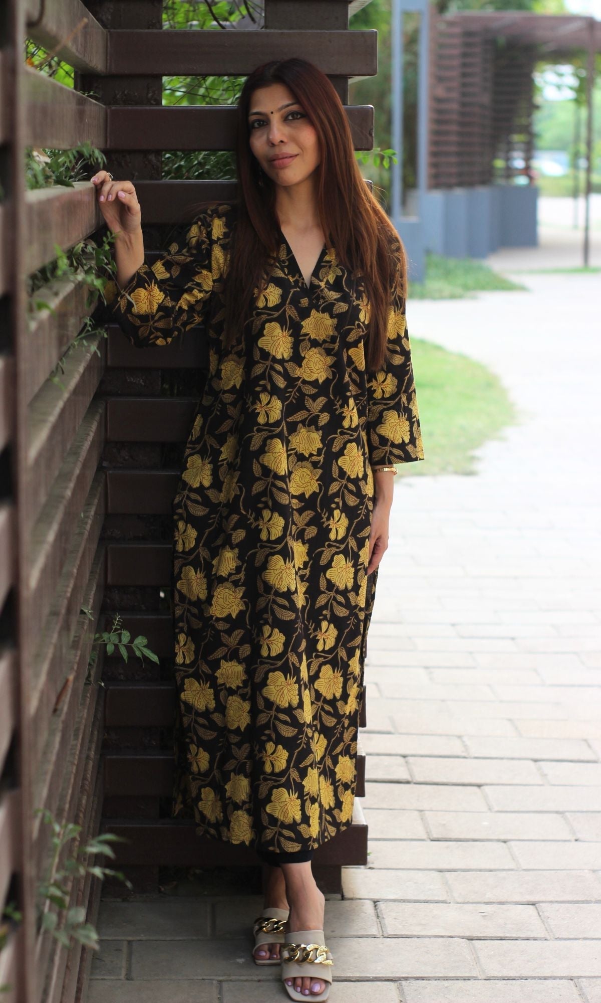 Cotton Jahota Print Black & Brown Straight Kurta