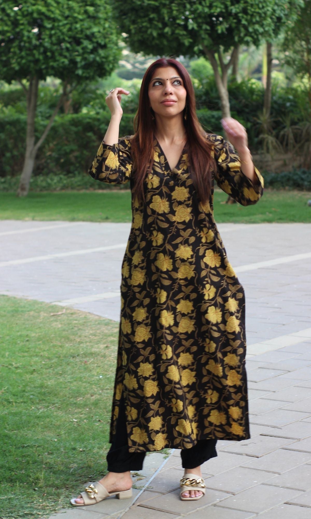 Cotton Jahota Print Black & Brown Straight Kurta
