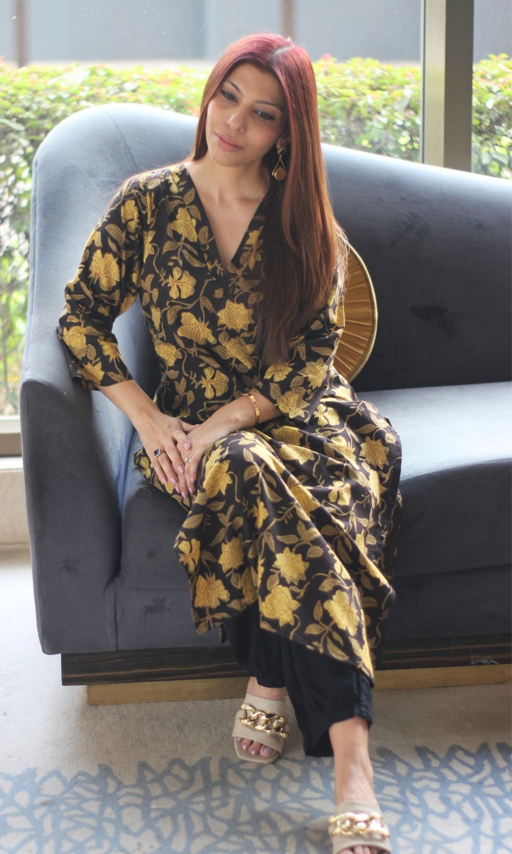 Cotton Jahota Print Black & Brown Straight Kurta