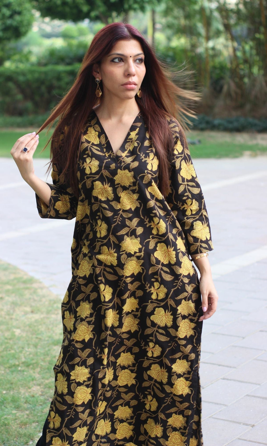 Cotton Jahota Print Black & Brown Straight Kurta