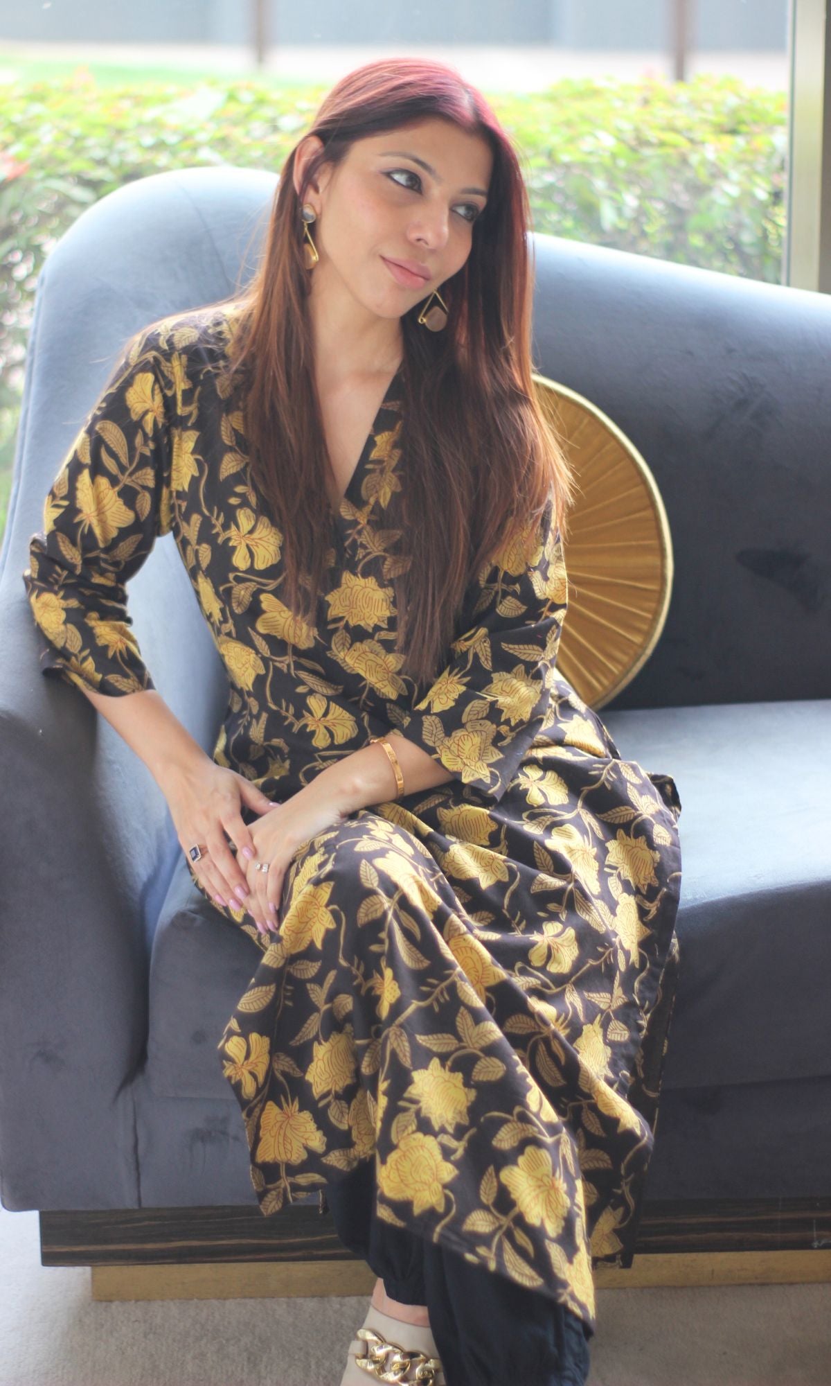 Cotton Jahota Print Black & Brown Straight Kurta