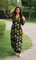Cotton Jahota Print Black & Green Straight Kurta