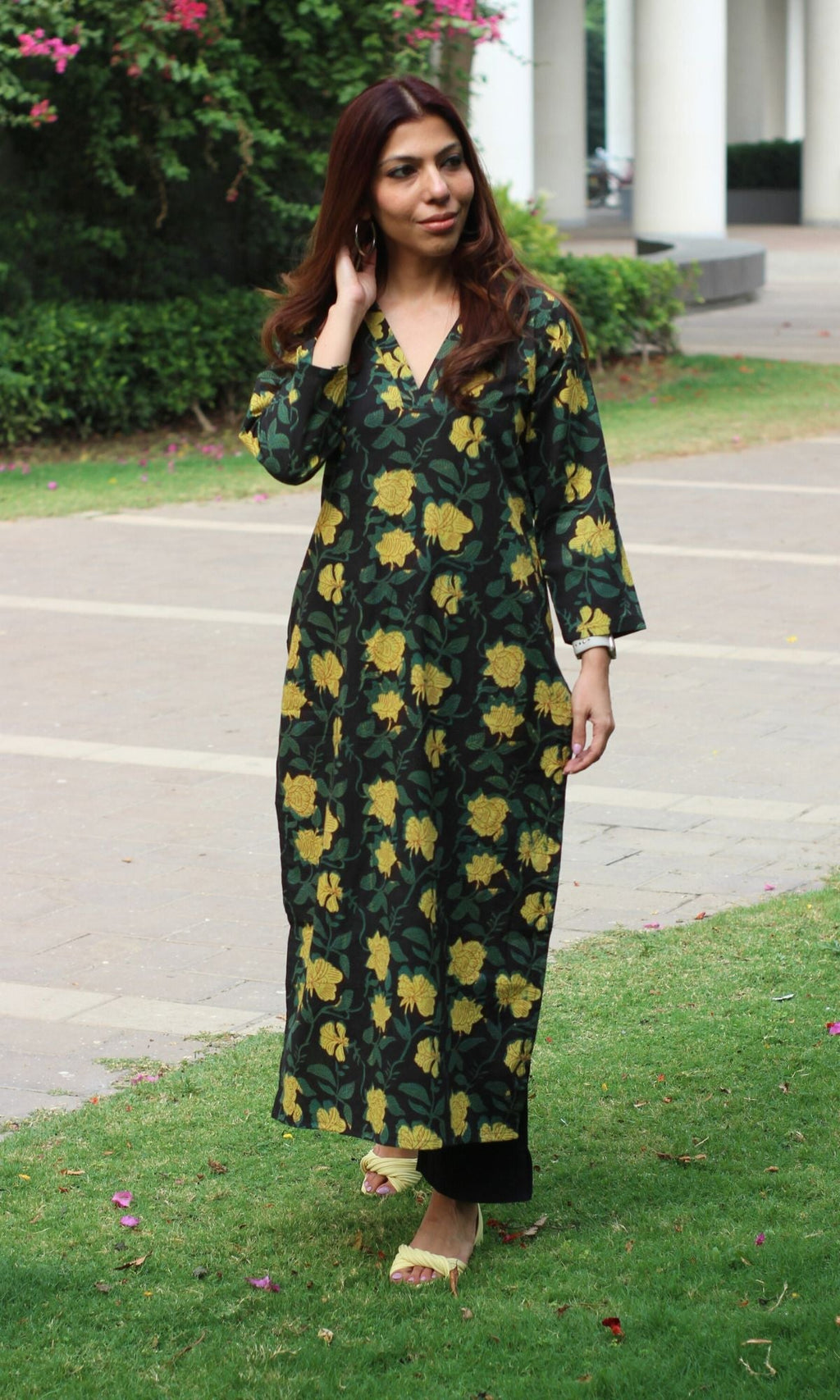 Cotton Jahota Print Black & Green Straight Kurta