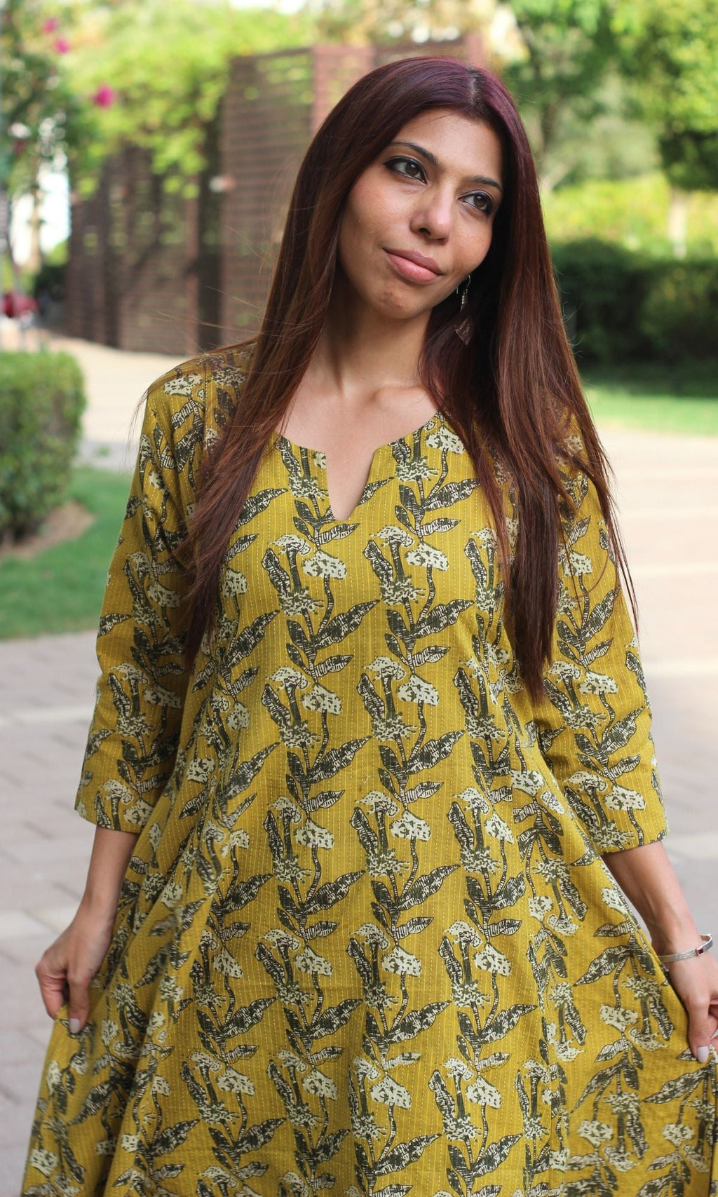 Cotton Kantha Amber Handblock Print Kali Kurta