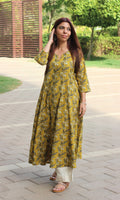 Cotton Kantha Amber Handblock Print Kali Kurta