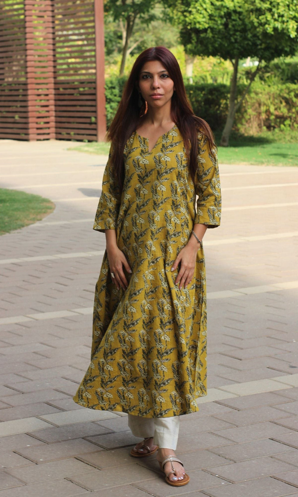 Cotton Kantha Amber Handblock Print Kali Kurta