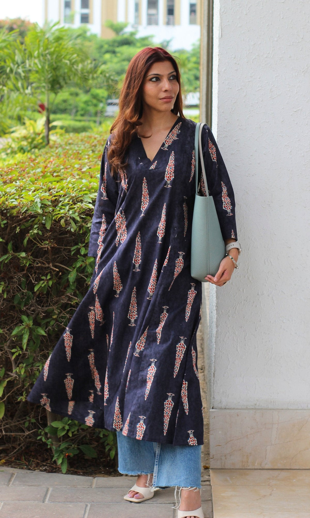 Cotton Midnight Blue Ajrakh Print Kali Kurta