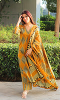 Cotton Mustard Geometric Mughal Print Suit with Cotton Printed Dupatta