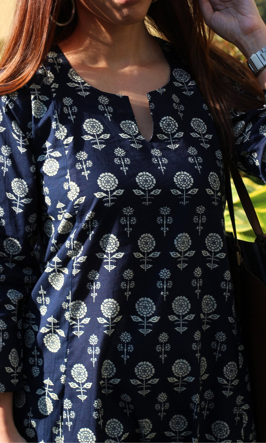 Cotton Navy Blue Booti Kali Kurta