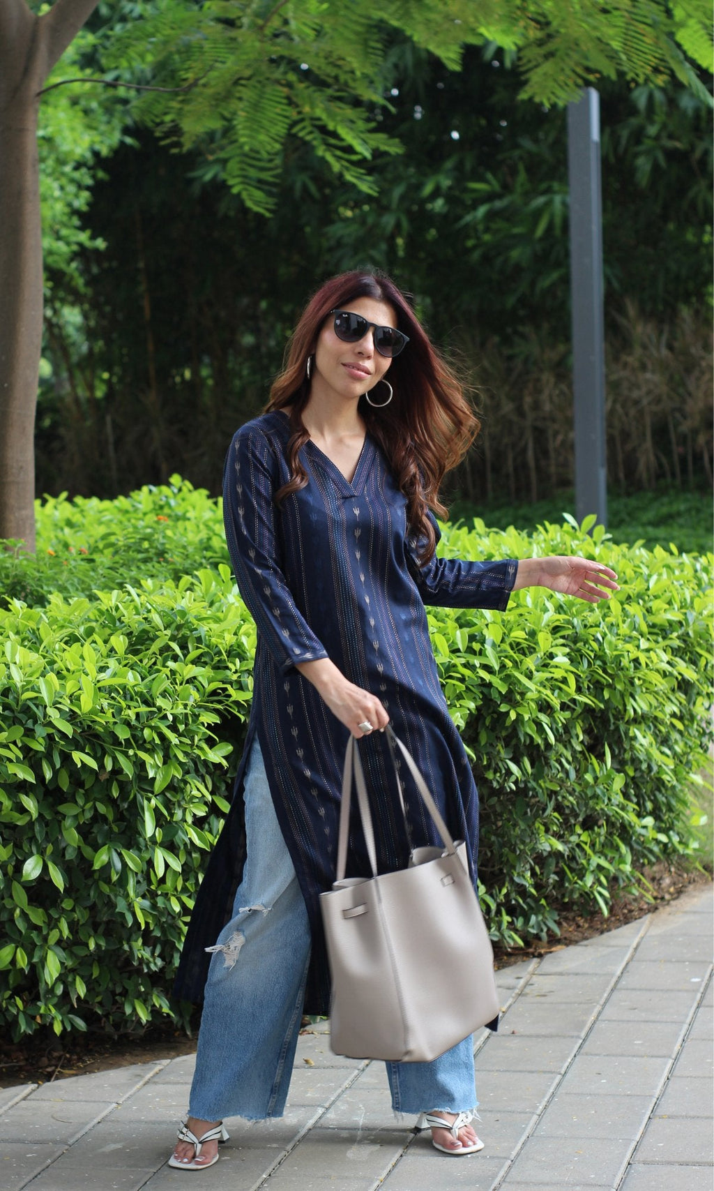 Cotton Navy Blue Ikkat Weaved Kurta
